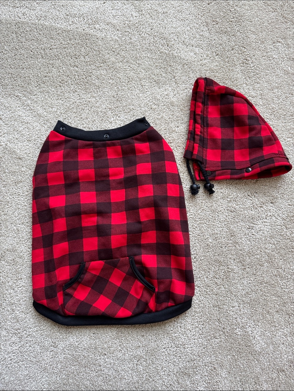 Red Buffalo Plaid Hooded snap front dog shirt - Picture 4 of 5